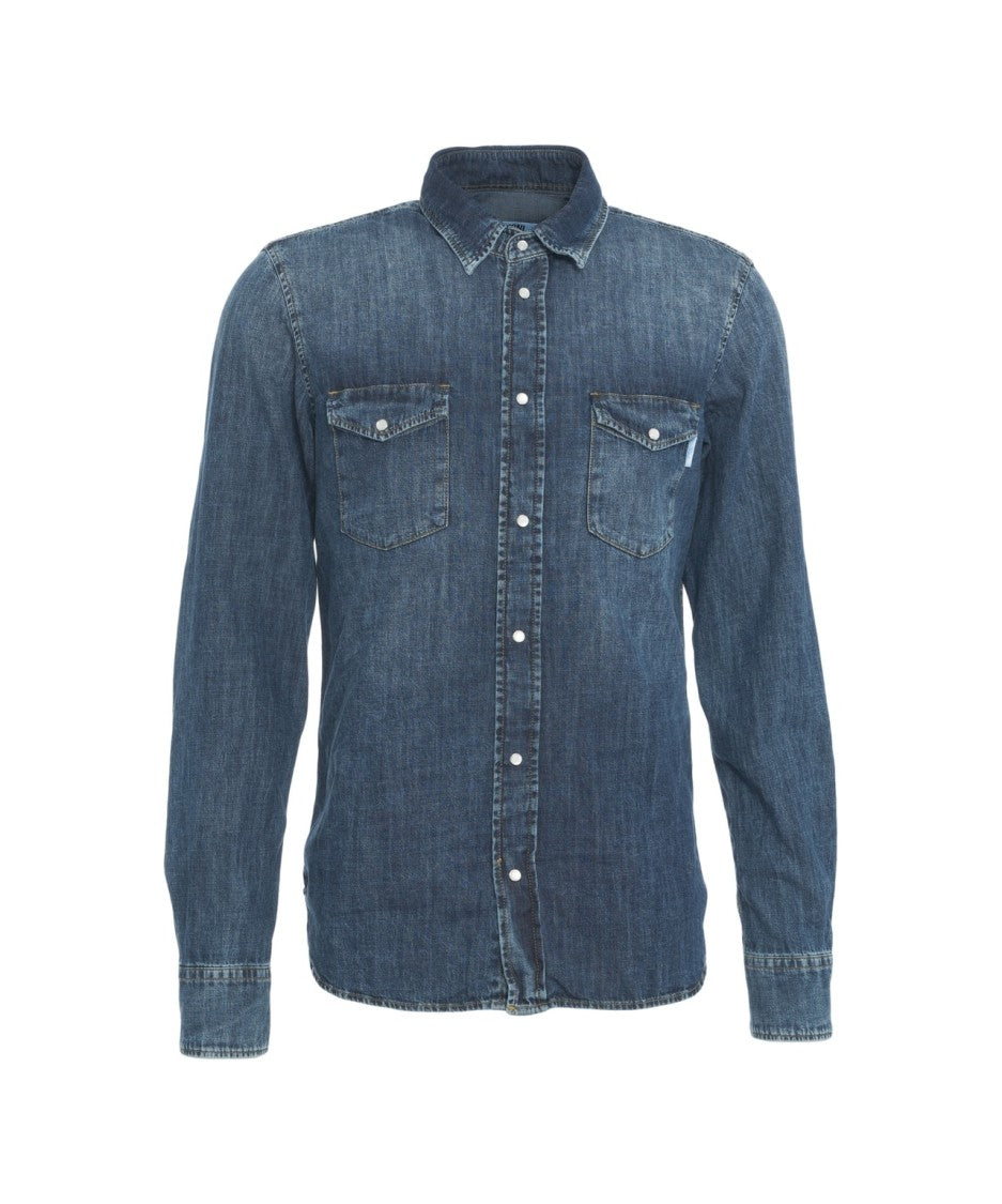 Grifoni Denim Shirt With Rounded Hem