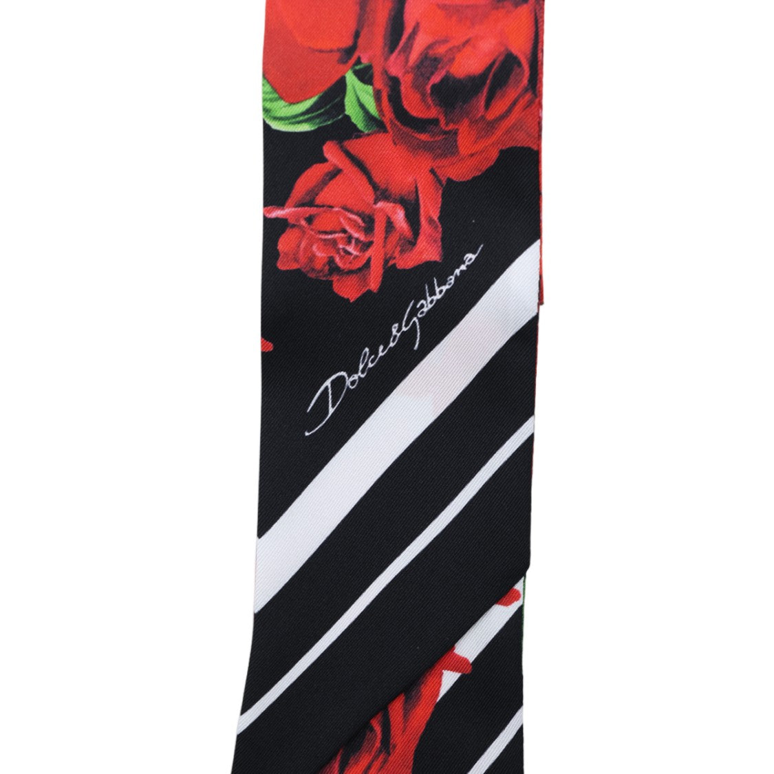 Dolce & Gabbana Floral-Striped Scarf With Bold Rose Design