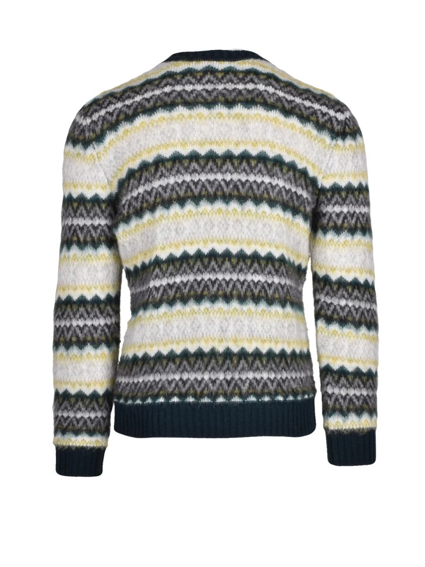 Scaglione Textured Knit Crew Neck Sweater In Green And Grey Hues