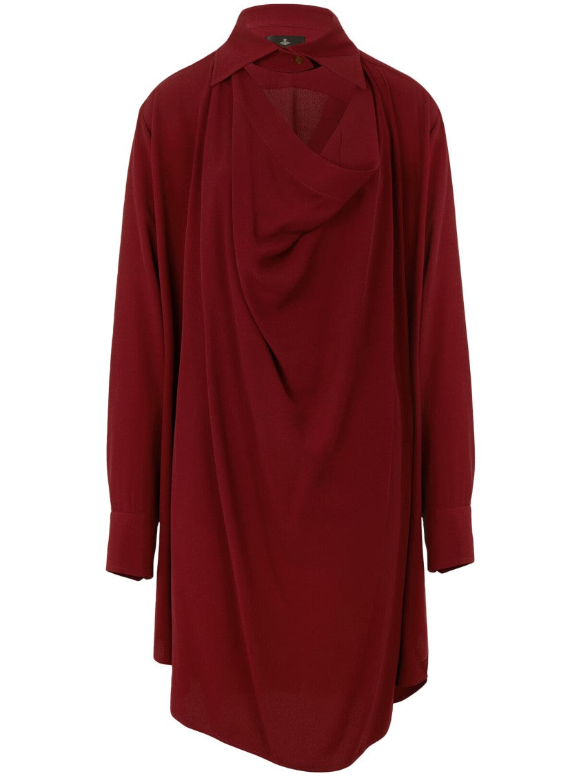 Vivienne Westwood Burgundy Square Draped Cowl-Neck Mini Dress