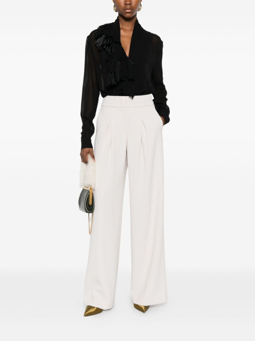 Alberta Ferretti Asymmetrical Ruffle Black Silk Blouse