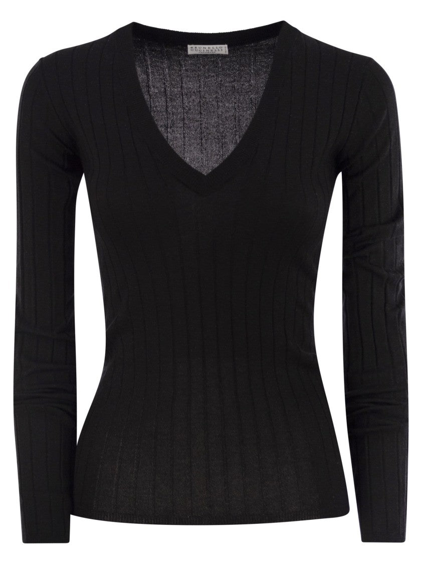 Brunello Cucinelli Lightweight Cashmere And Silk Broad Rib Sweater