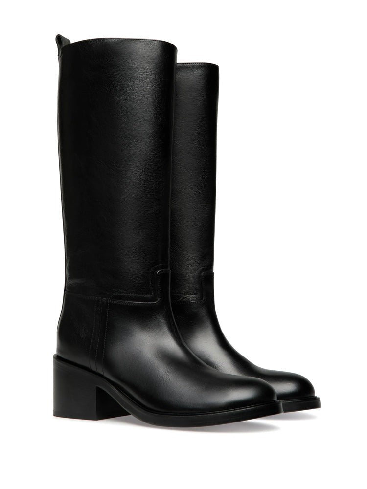 Bally Black Mid-Height Block Heel Leather Long Boots