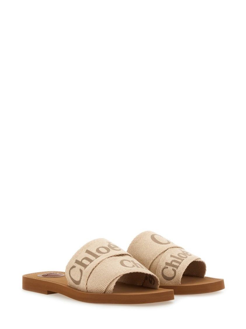 Chloé Woody Woven Logo Slide Sandals