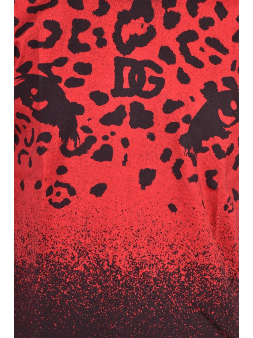 Dolce & Gabbana Red Gradient Bold Leopard Print Cotton T-Shirt