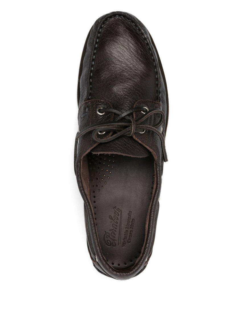 Paraboot Brown Deer Leather Moccasin-Style Flat Shoes