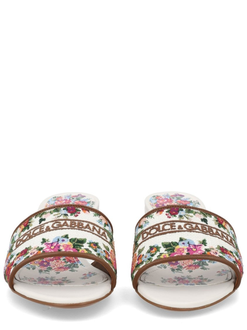 Dolce & Gabbana Brown Floral Embroidered Polyamide Sandals