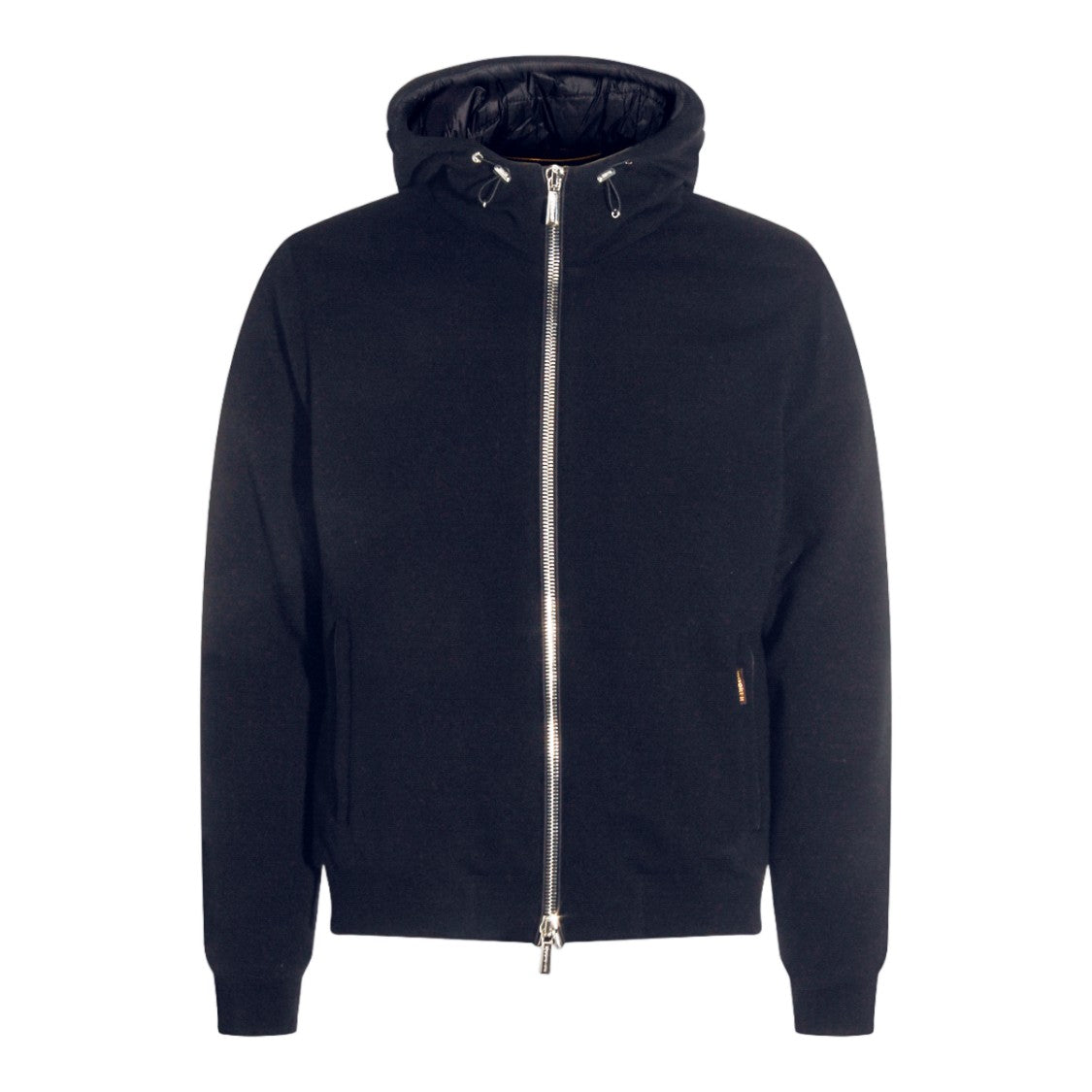Moorer Minimalist Black Coat With Padded Hood And Fitted Hem
