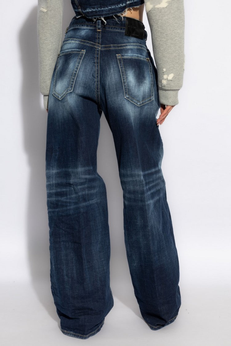 Dsquared2 Wide-Leg High-Waist Jeans With Faded Wash