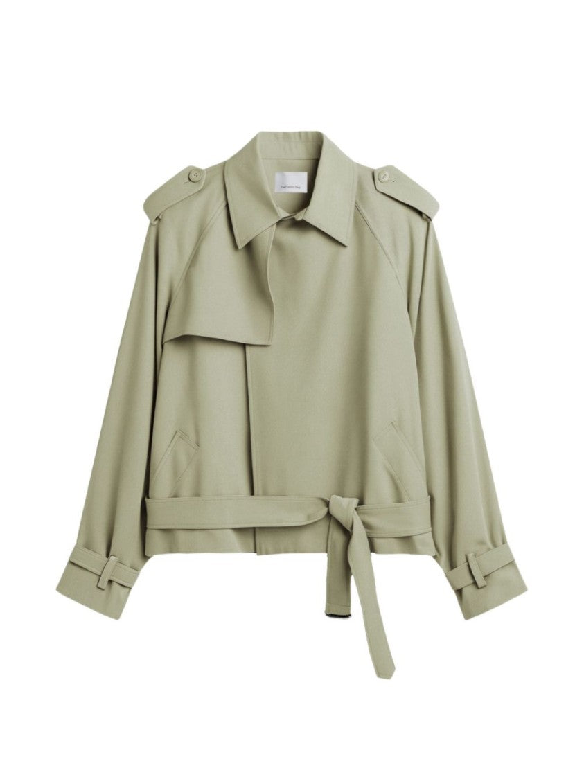 The Frankie Shop Cropped Structured Jacket With Classic Collar And Belted Waist
