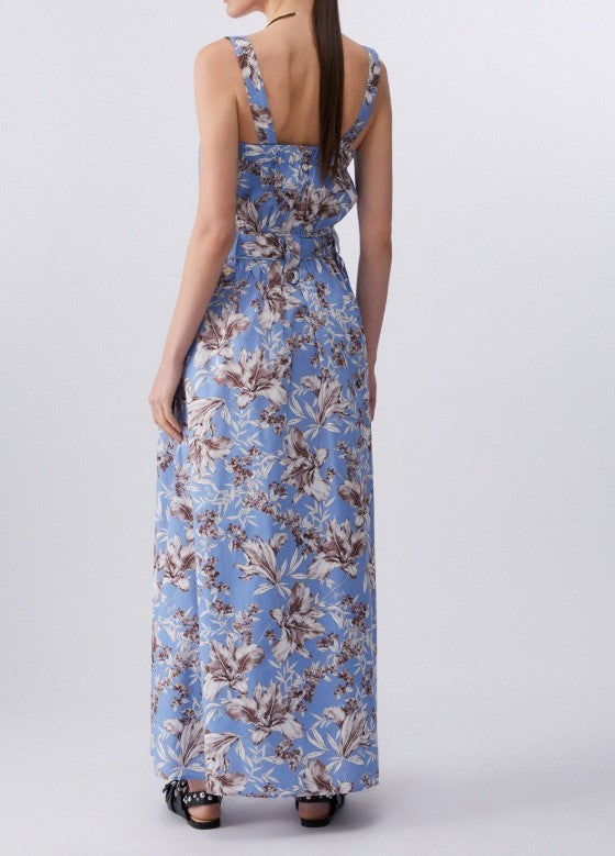 Liu Jo Long Floral-Pattern Poplin Maxi Dress With Belt And Pockets