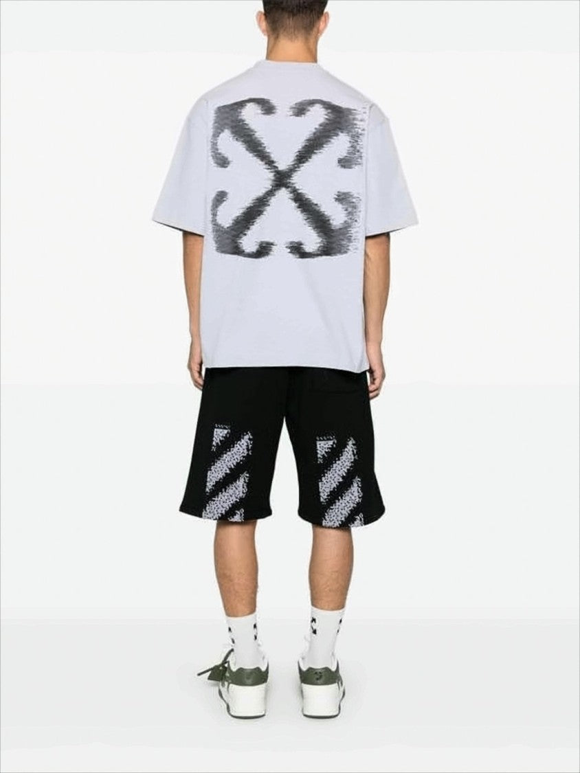 Off-White Relaxed Fit Cotton Shorts With Distinctive Stripe Design