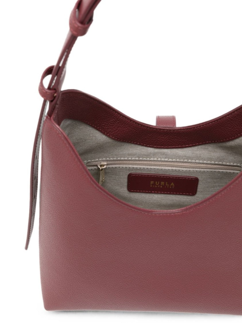 Furla Burgundy Leather Gold Clasp Structured Top-Handle Bag