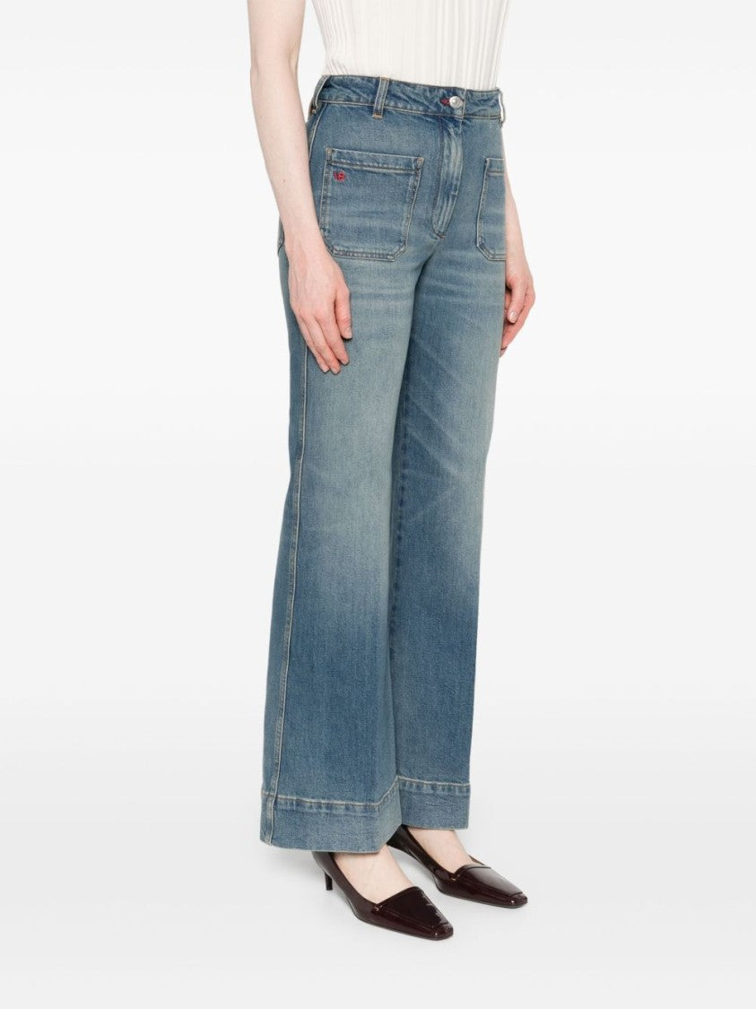 Victoria Beckham Faded Blue Wide-Leg Jeans With Cropped Silhouette