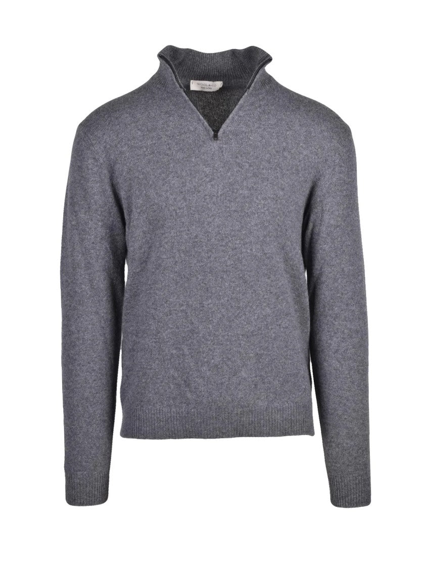 Wool & Co Grey High-Neck Zip Wool-Blend Pullover