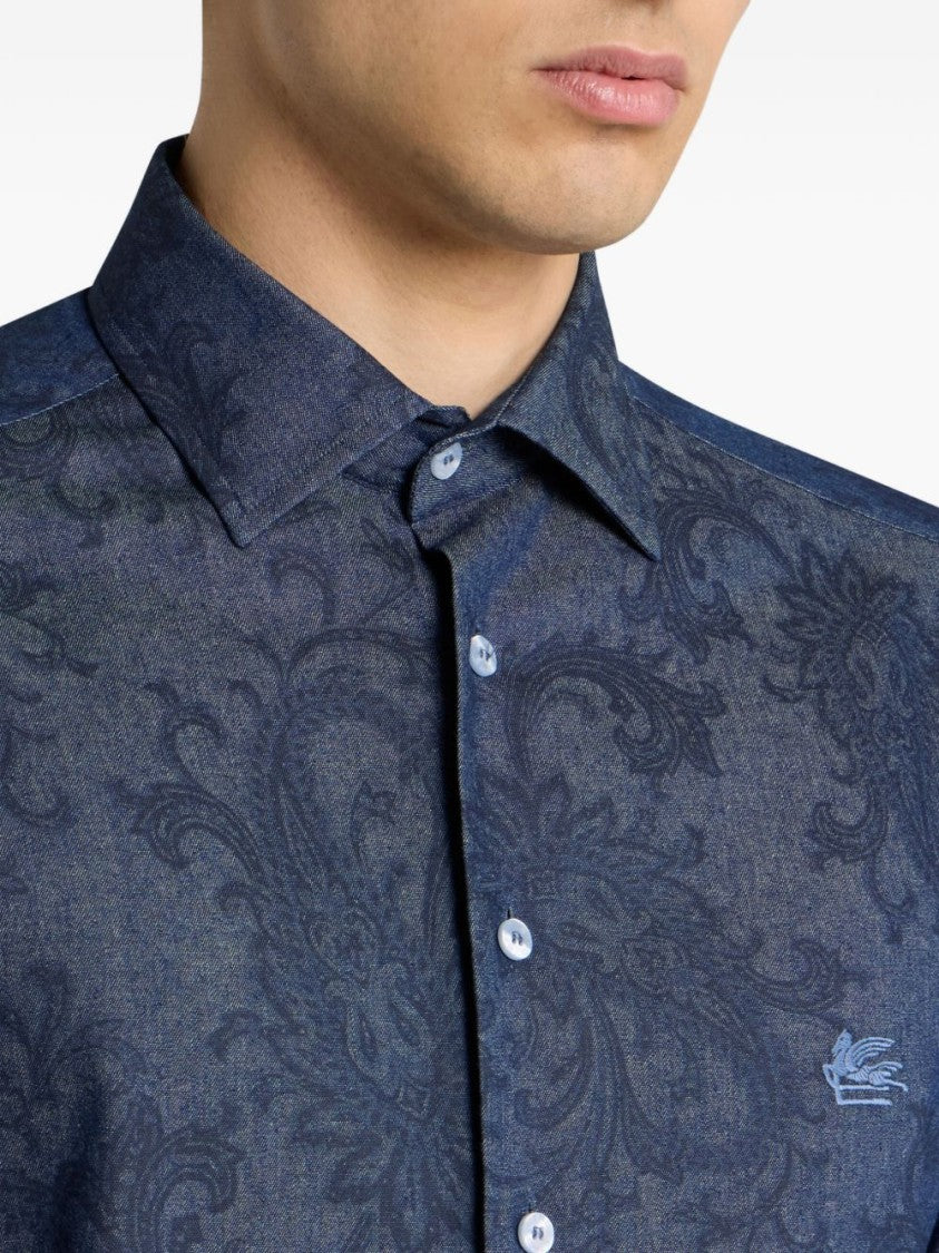 Etro Paisley Patterned Cotton Shirt With Logo Buttons