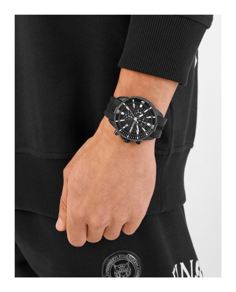 Plein Sport Impact Chronograph Watch With Textured Dial And Secure Buckle