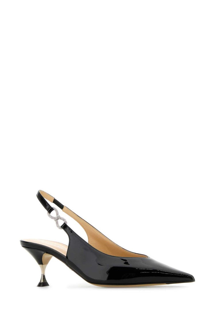 Mach & Mach Black Leather Crystal Bow Pumps