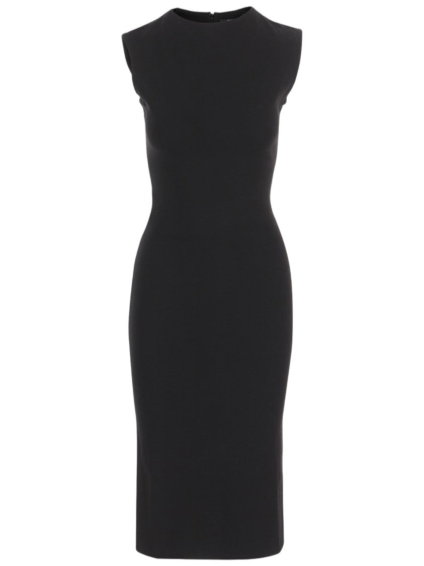 Jacquemus Alba Black Compact Jersey Gathered Back Midi Dress
