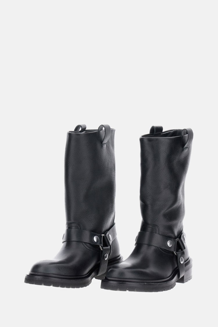 Golden Goose Distressed Black Leather Kurt Boots With Silver Accents