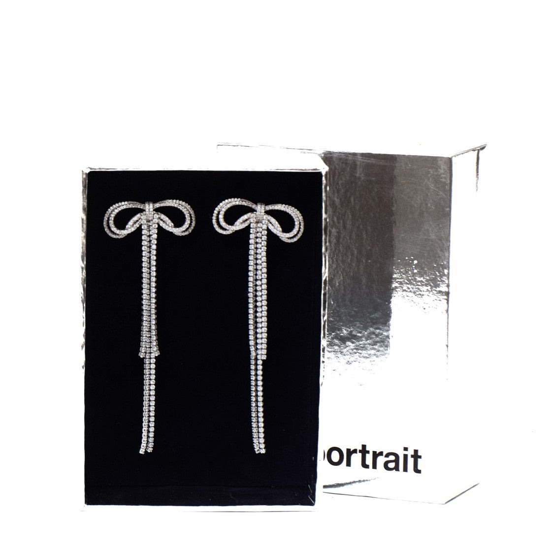 Self-Portrait Silver-Plated Brass Double Crystal Bow Drop Earrings