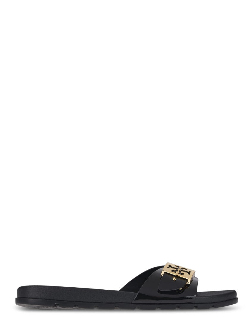 Tory Burch Prominent Buckle Slide Sandals In Smooth Leather