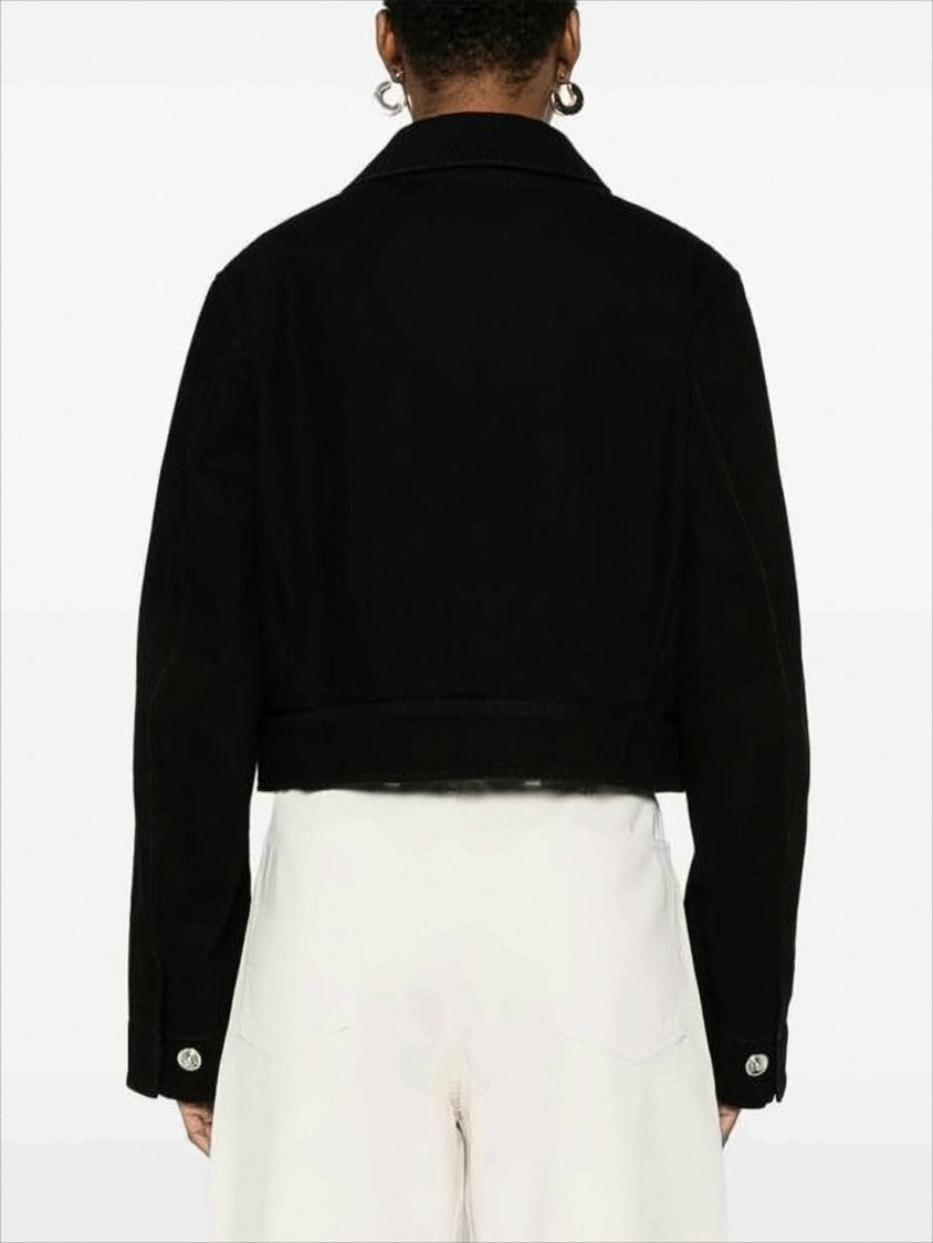 Lemaire Cropped Black Denim Jacket With Boxy Silhouette And Classic Collar