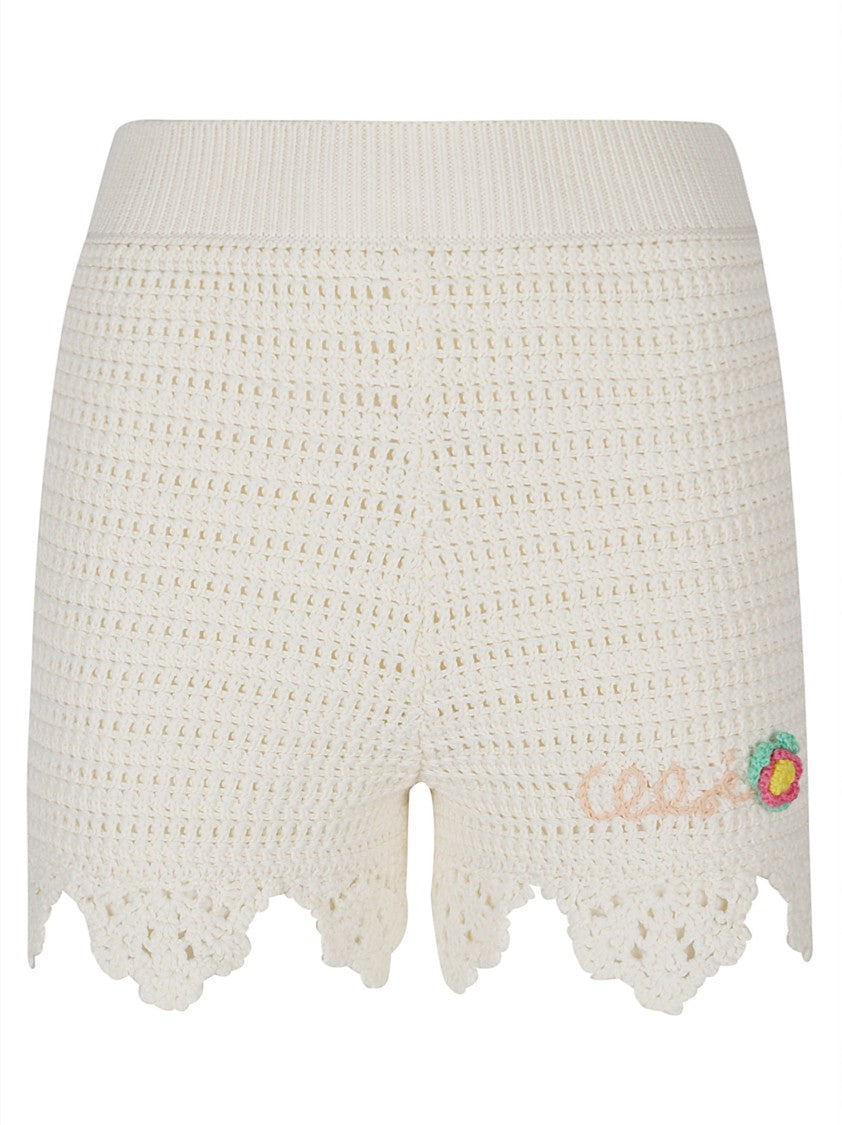 Chloé Green Cotton Crochet Scalloped Shorts