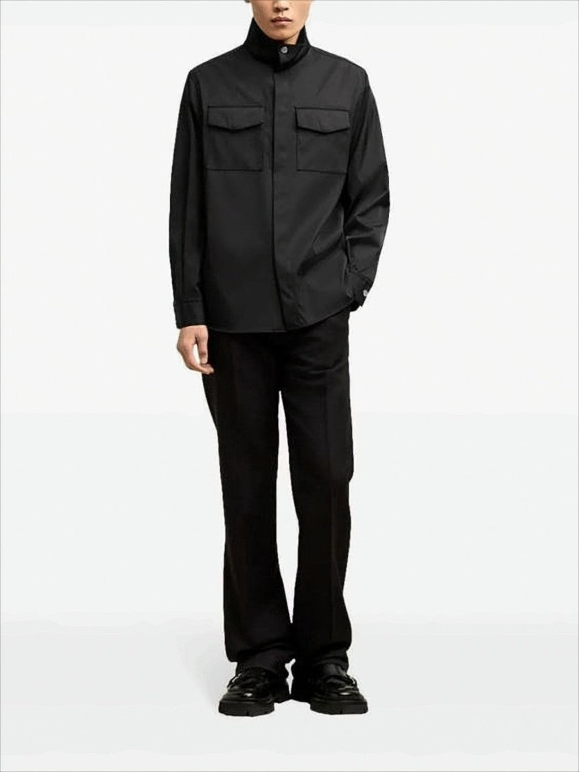 Ami Structured High Stand Collar Shirt With Flap Pockets