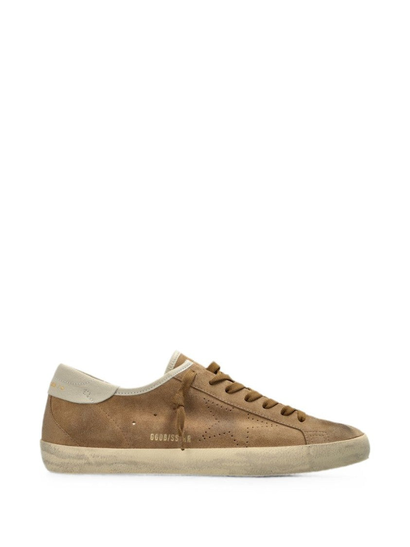 Golden Goose Distressed Brown Suede Perforated Star Sneakers