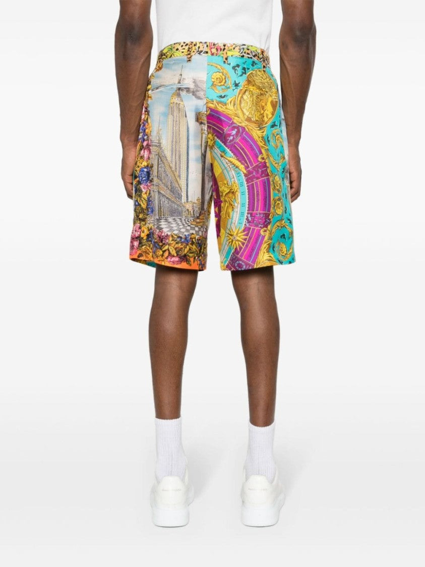 Moschino Thigh-Length Multicolor Printed Silk Shorts