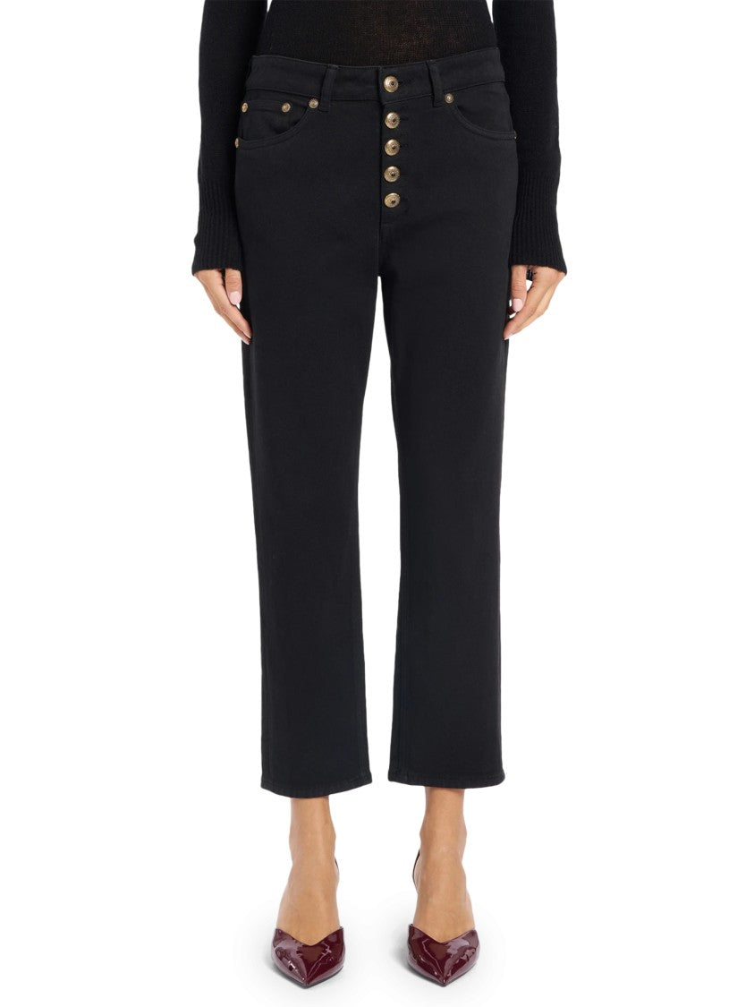 Dondup Loose-Fit Cropped Trousers With Gold-Tone Button Detail