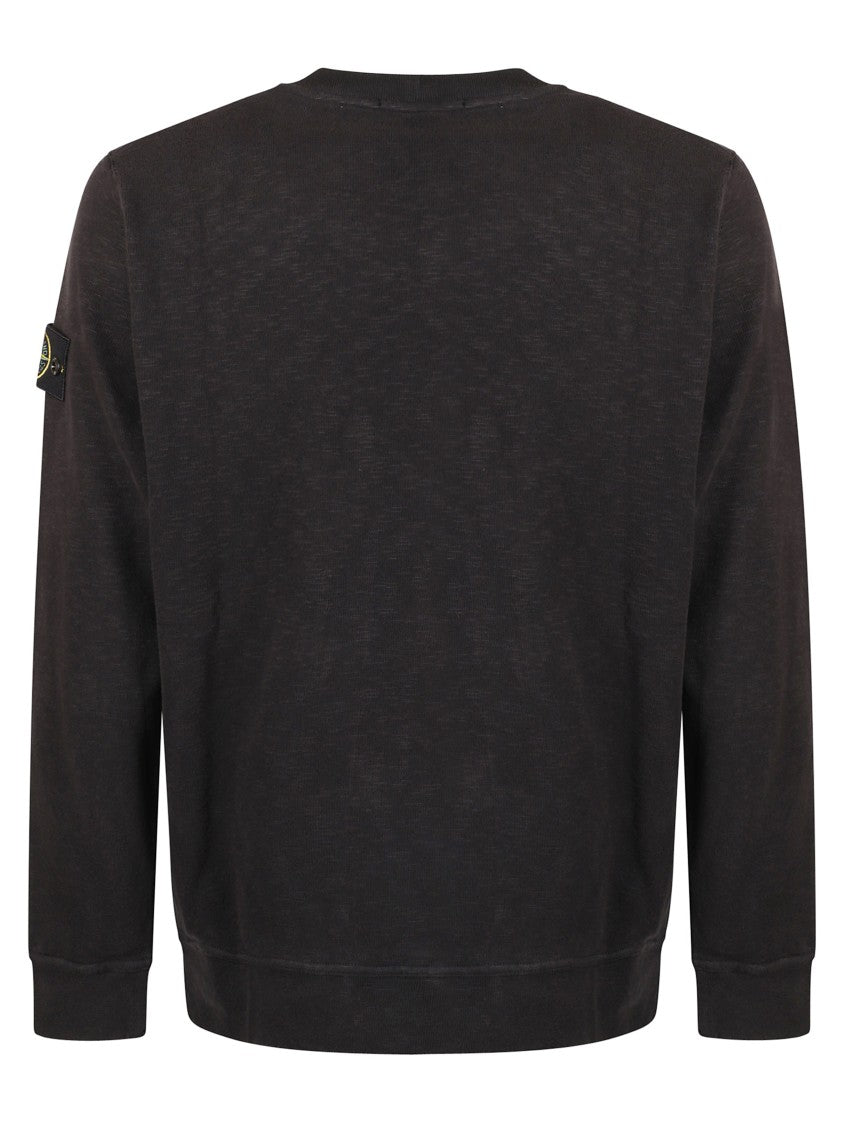 Stone Island Minimalist Black Crewneck Sweater With Compass Logo