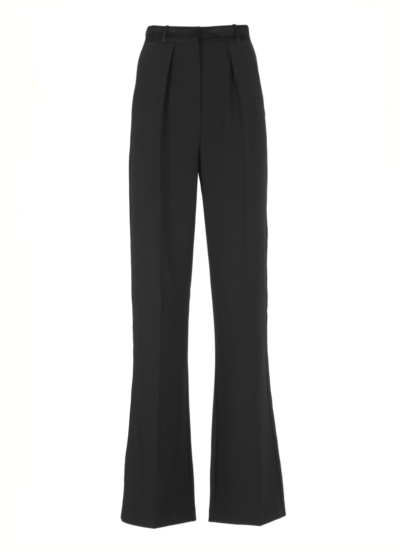 Elisabetta Franchi High-Waisted Black Crepe Pants With Flap Pockets