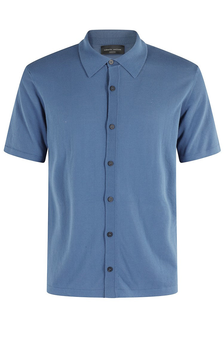 Roberto Collina Denim Texture Short-Sleeve Shirt