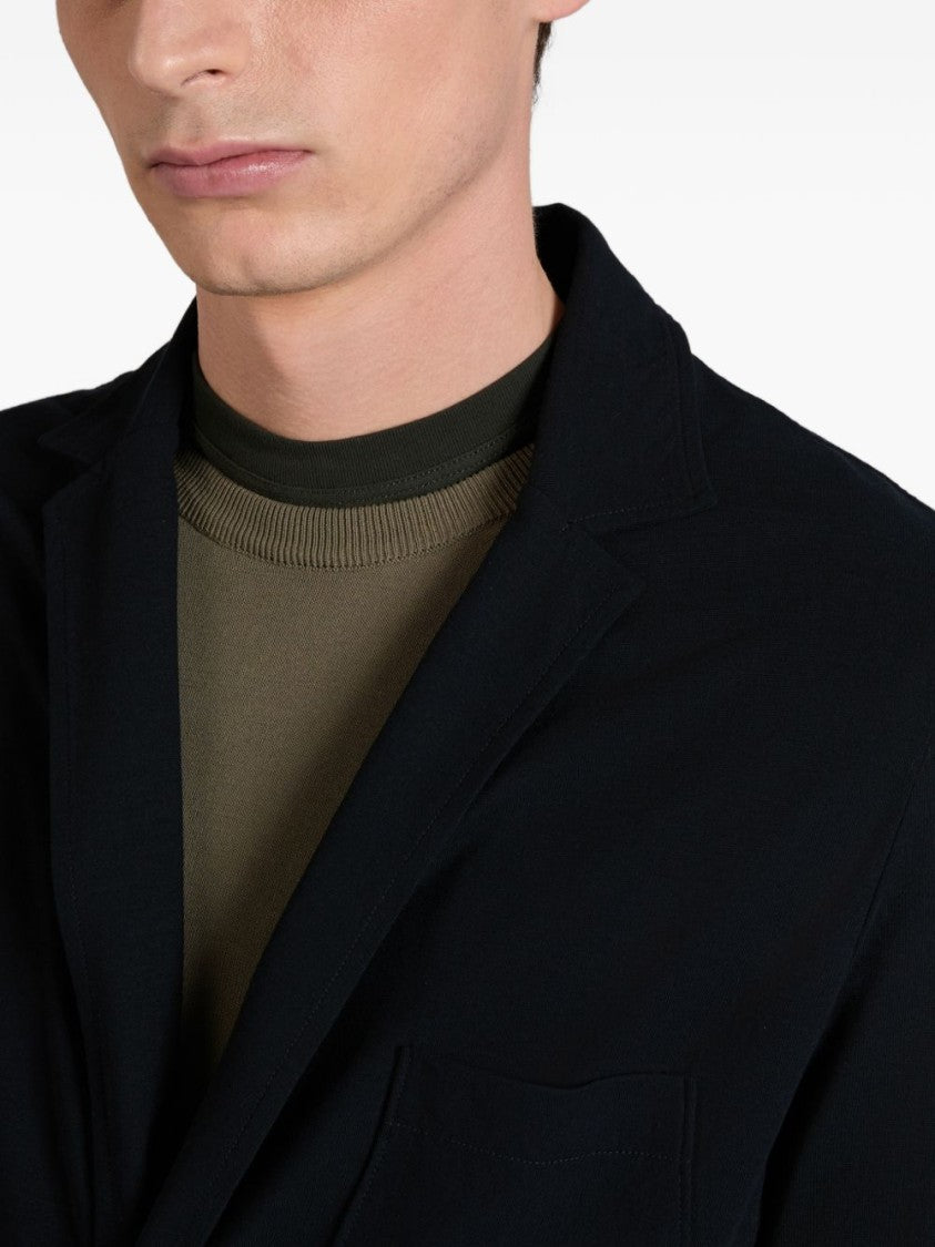 Zanone Tailored Navy Blue Cotton Jacket With Notched Lapels