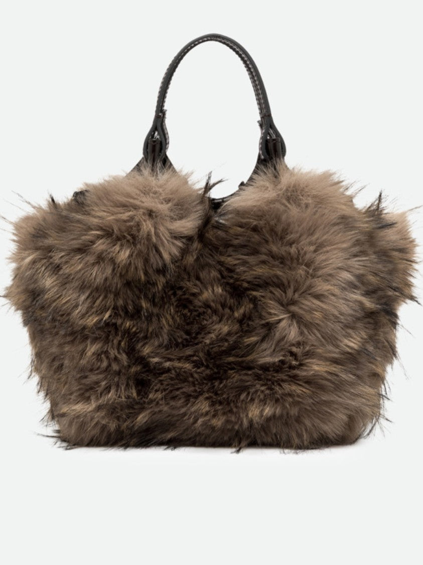 Gianni Chiarini Textured Fur Shoulder Bag With Dark Leather Accents