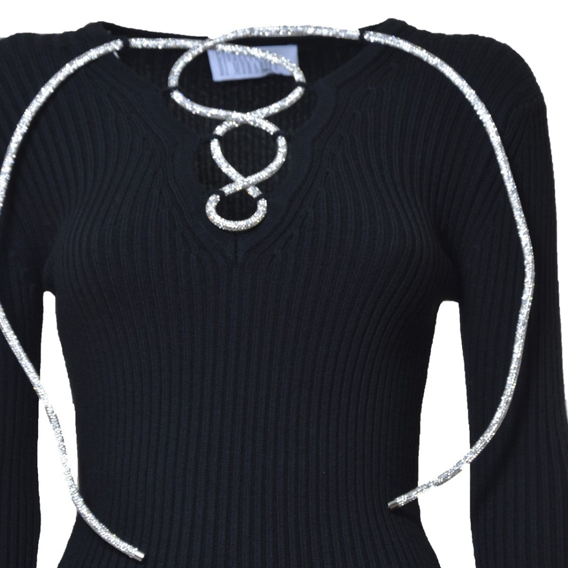 Giuseppe Di Morabito Black Wool Ribbed Knit Top With Rhinestones