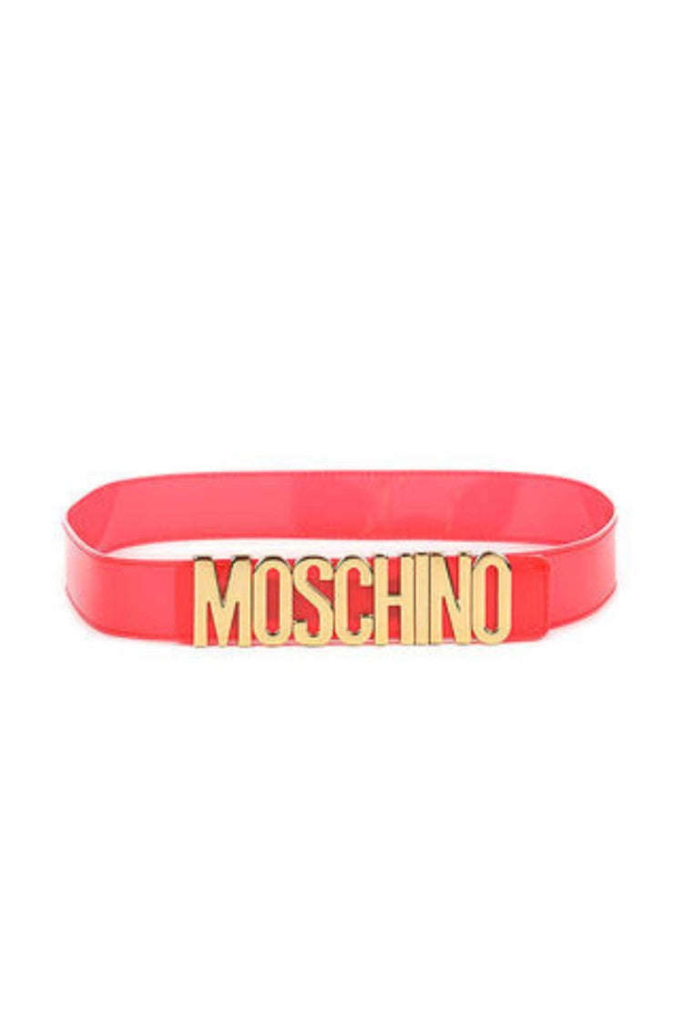 Moschino Red Glossy Belt With Bold Lettering Logo