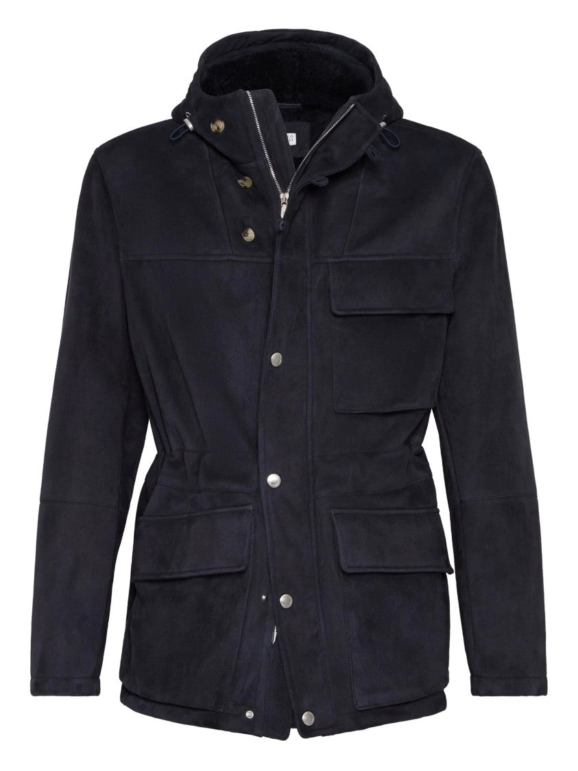 Brunello Cucinelli Padded Black Lamb Leather Jacket