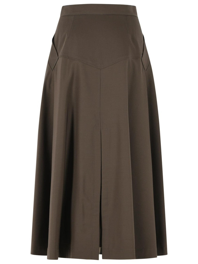 Burberry Green Belina Double-Ring Belt Wool Midi Skirt