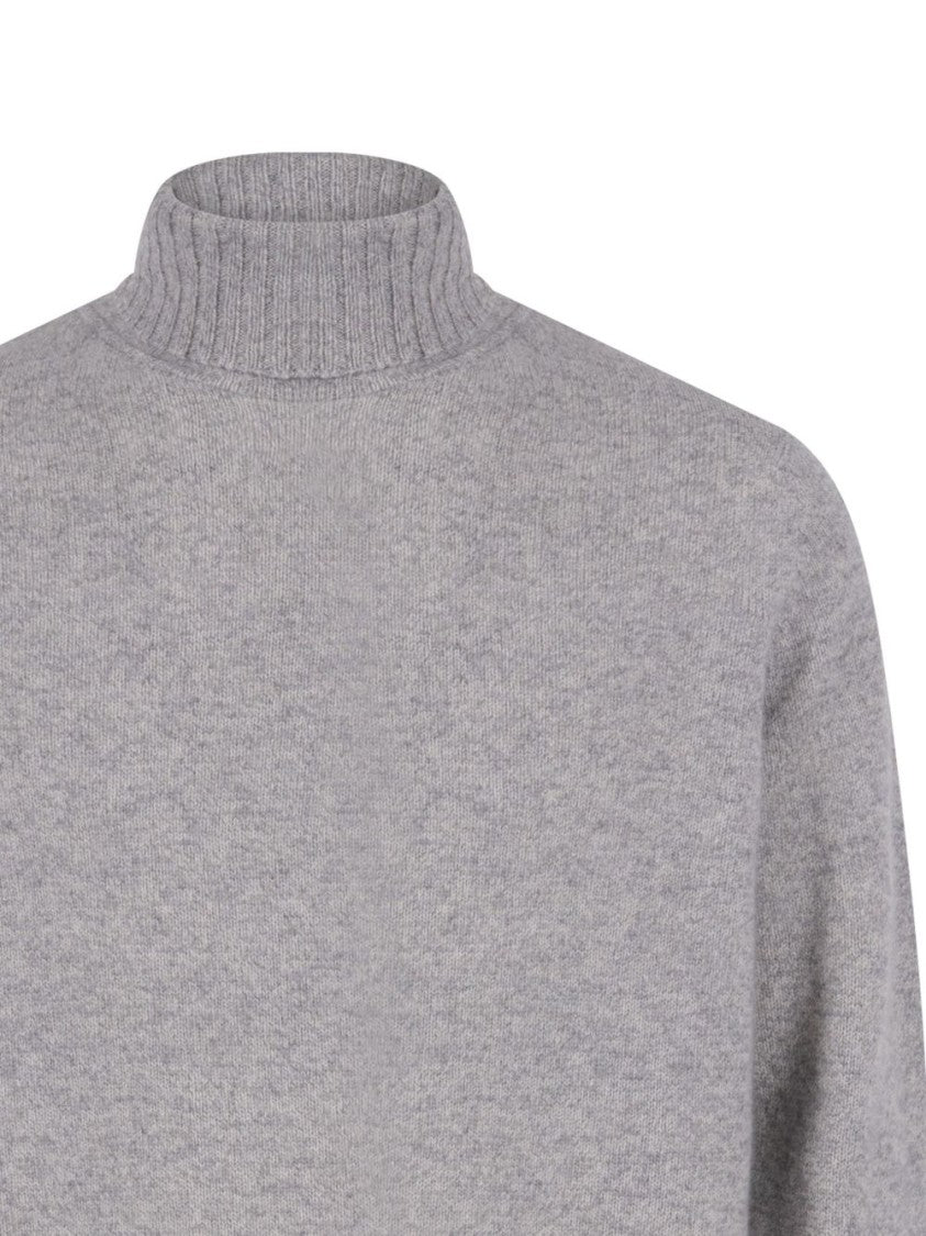 John Smedley Heather Grey Mélange Effect Rollneck Sweater With Ribbed Edges