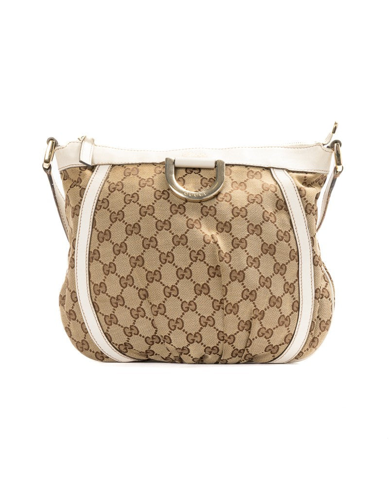Gucci Small Gg Supreme D-Ring Hobo Shoulder Bag In White