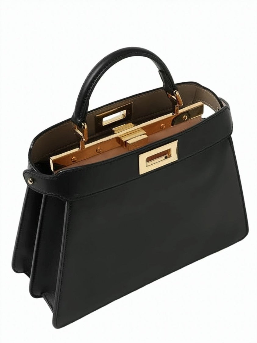 Fendi Trapezoidal Black Calf Leather Shoulder Bag