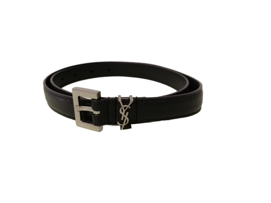 Saint Laurent Calfskin Leather Belt With Silver-Tone Buckle