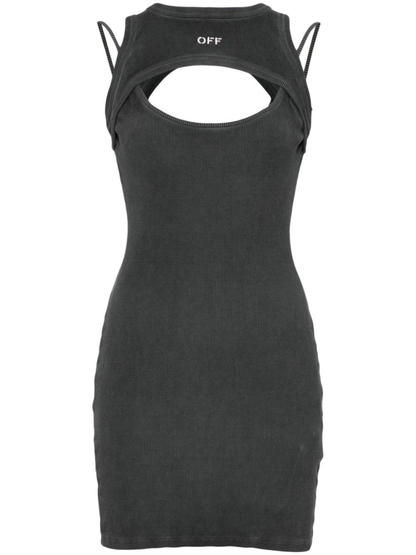 Off-White Mini Dress With Cut-Out Detail And Ribbed Texture