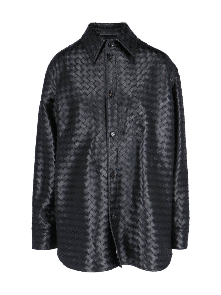 Bottega Veneta "Intrecciato" Leather Shirt – Black