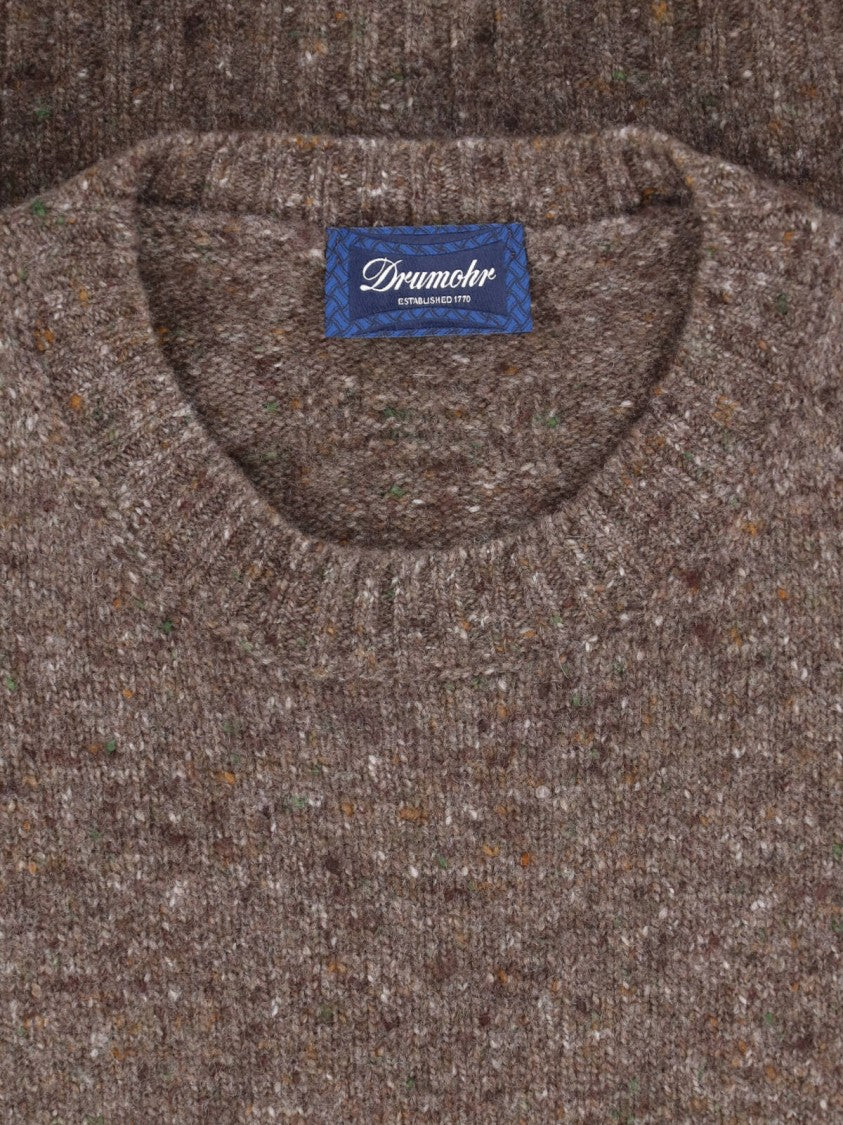 Drumohr Brown Ribbed Crewneck Wool-Cashmere Sweater
