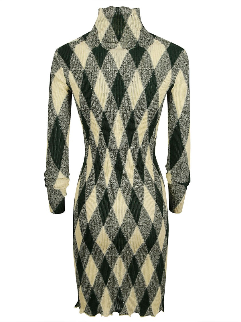 Burberry Diamond Pattern Dress With High Neckline