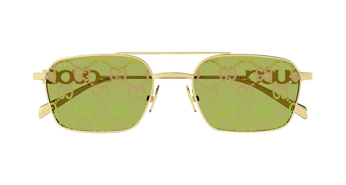 Gucci Gold Green Lenses Square-Frame Sunglasses